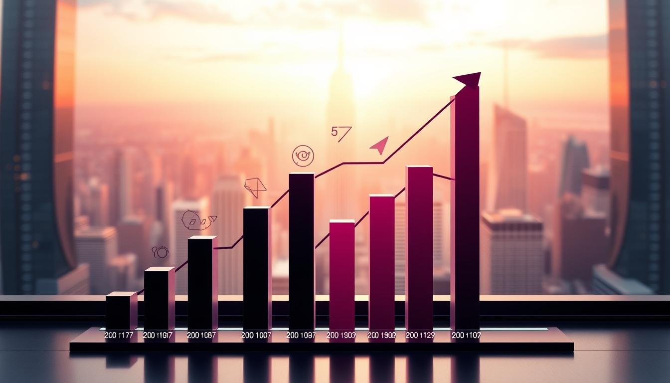 Graph showing TikTok growth with upward trending bars and arrow