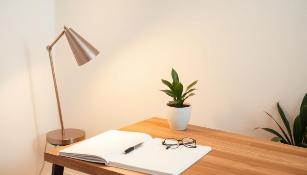 A minimalist home office setup with a simple wooden desk, a stylish floor lamp, and a potted plant. The desk is adorned with a clean notebook, a pen, and a pair of eyeglasses, conveying a sense of practicality and focus. The walls are painted in a soft, neutral hue, creating a calming, ambient atmosphere. The lighting is warm and diffused, accentuating the natural textures and materials in the room. The overall composition is balanced, with a sense of harmony and restraint, reflecting the concept of "budget" and the idea of living within one's means. A minimalist home office setup with a simple wooden desk, a stylish floor lamp, and a potted plant. The desk is adorned with a clean notebook, a pen, and a pair of eyeglasses, conveying a sense of practicality and focus. The walls are painted in a soft, neutral hue, creating a calming, ambient atmosphere. The lighting is warm and diffused, accentuating the natural textures and materials in the room. The overall composition is balanced, with a sense of harmony and restraint, reflecting the concept of "budget" and the idea of living within one's means.